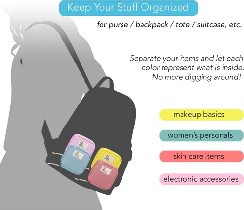 Miniatura 6 de Juego de 4 soportes sanitarios de viaje pequeños para niñas, impermeables, bolsas de joyería para cosméticos, lápices labiales, organizadores
