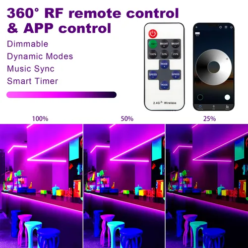 Miniatura 2 de Tira de luz LED negra de 132 pies, control de aplicación, luz negra para fiesta brillante con control remoto, tira adhesiva de luz negra de neón