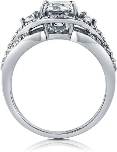 Miniatura 4 de BERRICLE Sterling Silver 3-Stone CZ Wedding Engagement Rings for Women, Stackable Cubic Zirconia Ring - Clear, Sapphire Blue Colors, 1-3 Piece Set