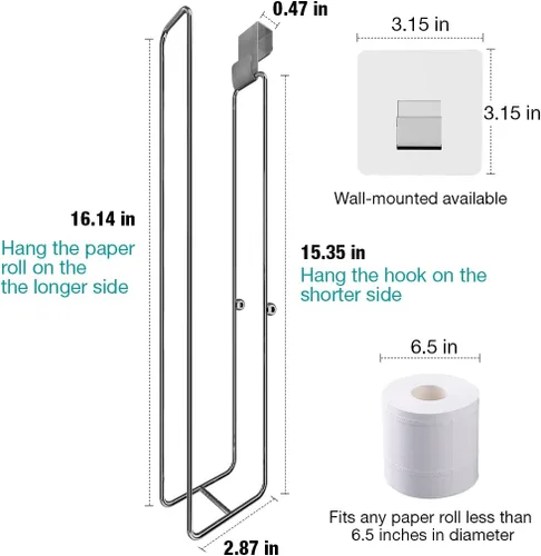Miniatura 46 de Conworld Soporte de pared para almacenamiento de papel higiénico, dispensador portarrollos de papel higiénico sobre el tanque de reserva