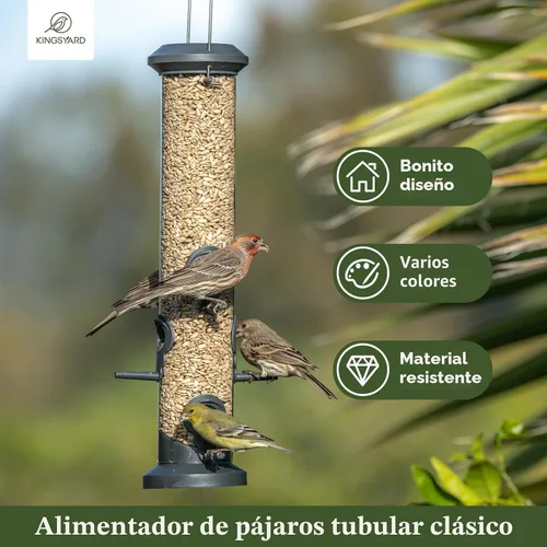 Miniatura 2 de Kingsyard Paquete de 2 alimentadores de tubo con 6 puertos de alimentación para colgar en exteriores, plástico duro de alta calidad resistente a