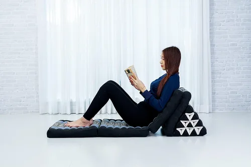 Miniatura 3 de Leewadee Cómodo colchón japonés de suelo, cama tailandesa con cojín triangular, colchón futón, tapete de masaje tailandés extra largo, 89 x 20 azul