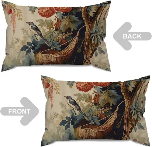 Miniatura 4 de ArogGeld Funda de cojín lumbar asiática de estilo chinoiserie, de lino marrón, pájaro y flor, funda de cojín asiática para sofá, silla de automóvil