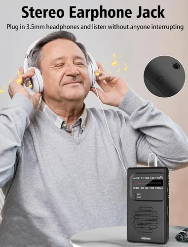 Miniatura 5 de Radio portátil AM FM, radio a batería con altavoz grande de 3 W, radios de transistor con la mejor recepción, bolsillo con clip trasero, linterna