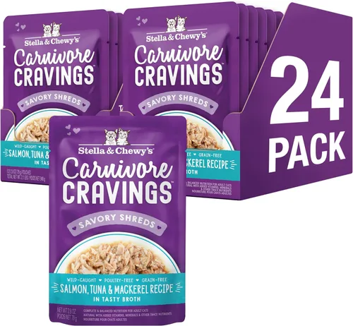 Stella & Chewy's Carnivore Cravings - Alimento húmedo para gatos, bolsas de primera calidad, sin granos, salmón, atún y caballa con alto contenido