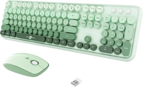 Miniatura 25 de FOPETT V2020 Combo de teclado y mouse inalámbricos, bonito teclado inalámbrico con llave roja redonda estilo retro, conectividad CapSecure de 2.4