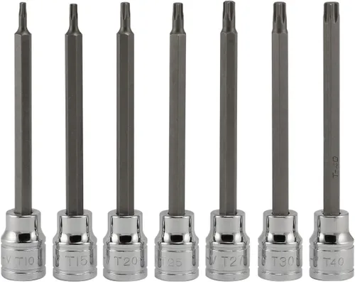 Miniatura 2 de NEIKO 10080A - Juego de llaves de vaso de 3/8 pulgadas extra largas Torx Star Bit 7 piezas T10 a T40 4-3/8 pulgadas de longitud