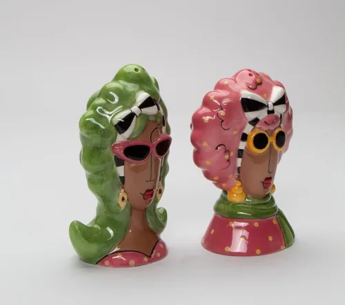 Miniatura 2 de Dollymamas de cerámica fina afroamericana negra con gafas de sol, juego de salero y pimienta, 4-3/8 pulgadas de alto