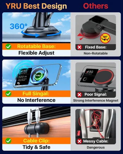 Miniatura 5 de YRU Soporte de teléfono de coche para Magsafe [98 libras de succión más fuerte y magnético mejorado] Soporte de teléfono para salpicadero de Negro