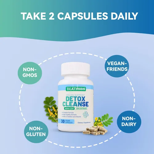 Miniatura 5 de Cápsulas de limpieza intestinal, apoyo intestinal y colon, desintoxicación y limpieza, durante 15 días, sin OMG, sin gluten, vegano, suplemento