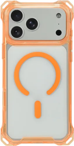 Funda Magnética Cruzada para iPhone 17 Pro, Naranja, Marco Suave Magnético Transparente PC Trasero A Prueba de Golpes Funda Protectora para Teléfono