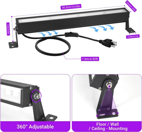 Miniatura 3 de Barra de Luz Negra LED de 38W Barras de Luz Negra con Enchufe e Interruptor Ilumina Área de 22x22 pies para Fiesta Fluorescente Fiestas de Halloween