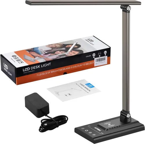 Miniatura 8 de AFROG - Lámpara de escritorio LED multifuncional de 5ª generación con cargador inalámbrico de carga rápida de 10 W, puerto de carga USB, 1800 lux