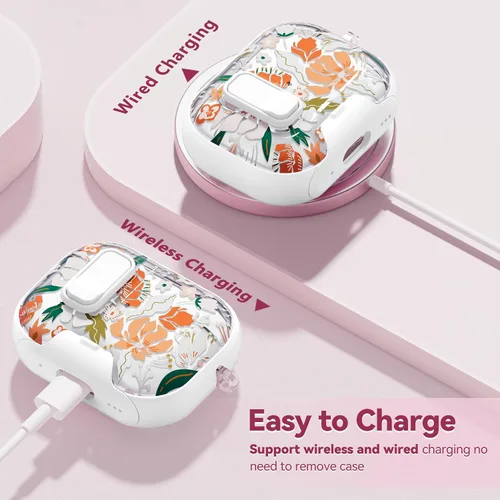 Miniatura 6 de con bloqueo de seguridad para funda de AirPods Pro 2ª 1ª generación, funda transparente floral linda para AirPods Pro 2 con soporte para teléfono