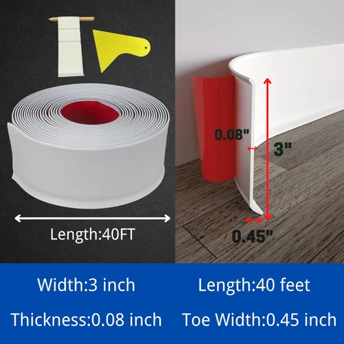 Miniatura 2 de COUKIU Moldura Flexible para Zócalo, 3 Pulgadas x 20 Pies Base de Pared de Vinilo Autoadhesivo Base Cove, Moldura de Base de Pared de Goma