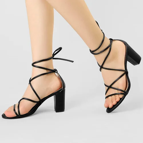 Miniatura 2 de Allegra K - Sandalias de tacón grueso con tiras delgadas para mujer