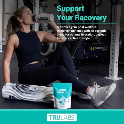 Miniatura 6 de TRULABS Hydrate - Mezcla de bebida con electrolitos – Sabor glaciar, paquetes de hidratación sin azúcar con electrolitos de 1422 mg y 19 vitaminas