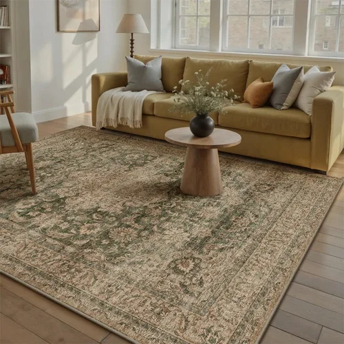 Miniatura 46 de Alfombra de área marrón lavable de 2 x 3 pies, alfombra vintage para entrada y cocina, antideslizante, suave, de pelo bajo desgastado, alfombra