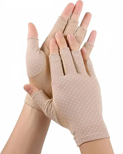INOGIH Guantes sin dedos para mujer, protección UV, protección solar, guantes antideslizantes para exteriores para mujeres y niñas
