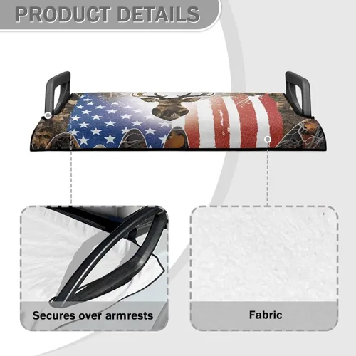 Miniatura 4 de Fundas de asiento de carrito de golf con diseño de hojas de ciervo y bandera estadounidense, funda de asiento reutilizable anticalor, protector