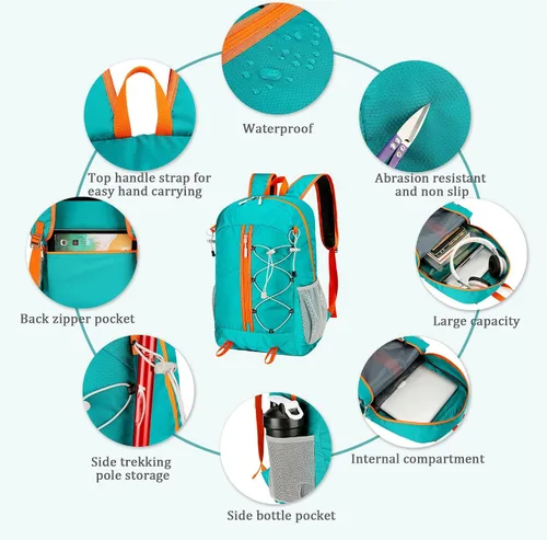 Miniatura 3 de Mochila plegable ultraligera resistente al agua para viajes, campamento al aire libre, 25L, 5