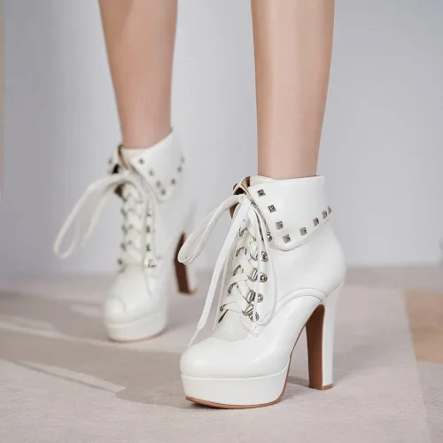 Miniatura 7 de XIEDA Botines de tacón alto con remaches y plataforma gruesa para mujer