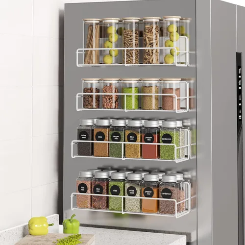 Miniatura 8 de Mystozer Paquete de 2 organizadores magnéticos para especias, ahorro de espacio para refrigerador y horno microondas, estante magnético