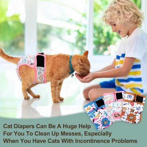 Miniatura 5 de Pañales reutilizables para gatos, paquete de 3 unidades con buena absorción, pañales adorables para gatos de fácil colocación y ajuste seguro S Cat-1