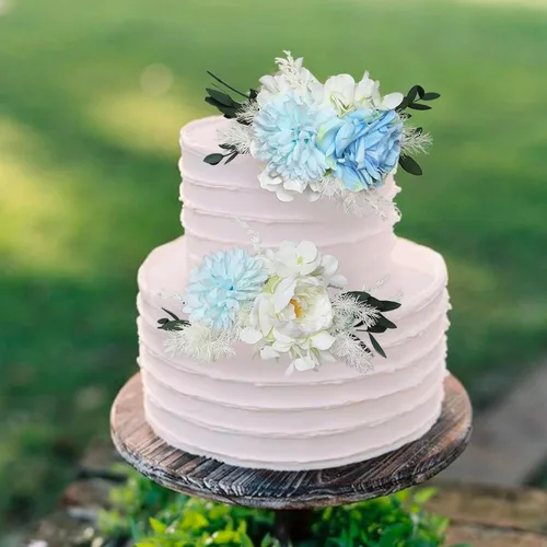 Miniatura 7 de Rinlong 3 piezas de decoración de pastel de flores azules para bebé, decoraciones de pastel, topper de pastel para boda, decoración de pastel