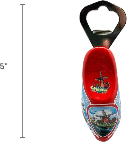 Miniatura 2 de Zapato de madera rojo holandés con imán de nevera de metal único de 5 pulgadas DutchGiftOutlet