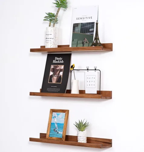 Miniatura 18 de MBYD Estantes flotantes de 36 pulgadas negros, estantes colgantes de madera, estante de repisa para fotos, estantes de repisa para fotos para pared