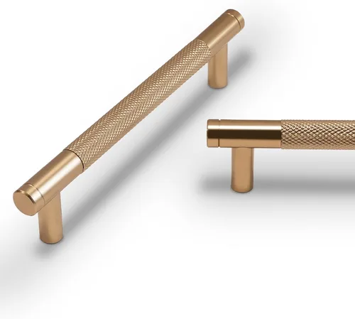 Miniatura 35 de Paquete de 10 tiradores para gabinete de cocina, tiradores mate negro y bronce champán, tiradores de cajón estriados negros, herrajes de cocina