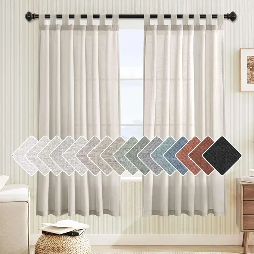 Miniatura 48 de H.VERSAILTEX Cortinas aireadas mezcladas de lino natural con pestaña superior para sala de estar, decoración del hogar, material suave y rico que