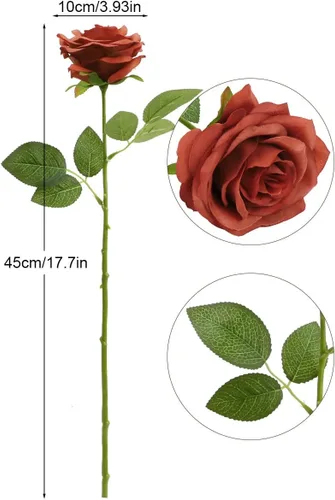 Miniatura 8 de LVEFIT 12 rosas artificiales de seda de color naranja quemado, ramo de rosas de seda de tallo largo para bodas, despedidas de soltera, fiestas