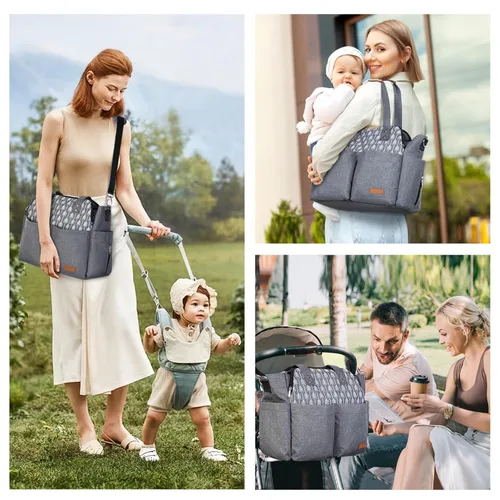 Miniatura 6 de Lekebaby Bolsa de pañales, 17 bolsillos, bolsa de pañales de viaje grande impermeable con cambiador portátil, bolsa de hospital cruzada para mamá