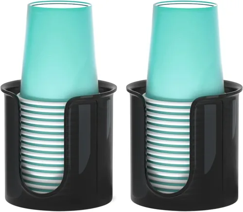 Portavasos de baño, paquete de 2 dispensadores de tazas de 3 onzas para encimera de tocador de baño, dispensador pequeño de vasos de papel para Negro