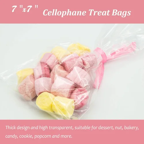 Miniatura 3 de Morepack Bolsas de celofán para golosinas, 200 bolsas de regalo transparentes con lazos giratorios (7 x 7 pulgadas)