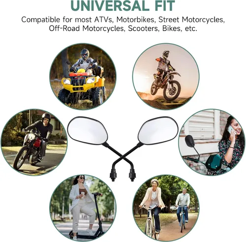 Miniatura 5 de Espejos universales para motocicleta, espejos ATV negros de 0.394 pulgadas para manillar con montaje de 7/8 pulgadas, compatible con Honda Yamaha