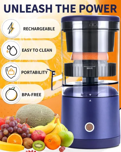 Miniatura 5 de SUNHAIXIA Exprimidor eléctrico recargable - Exprimidor de cítricos con tipo c recargable para jugo de naranja, limón y pomelo. (azul-45 vatios)