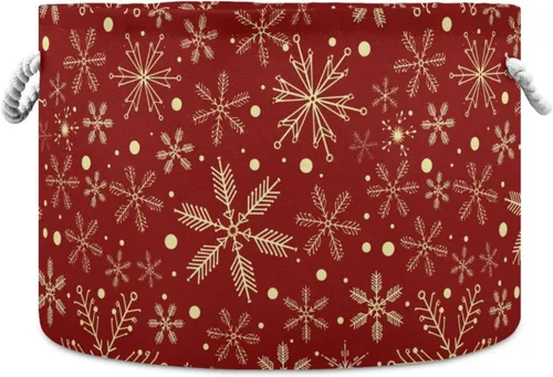 Miniatura 7 de Cesta de almacenamiento grande de Navidad con patrón rojo de copos de nieve para juguetes, ropa, caja de almacenamiento de ropa sucia, bolsa Patrón 5