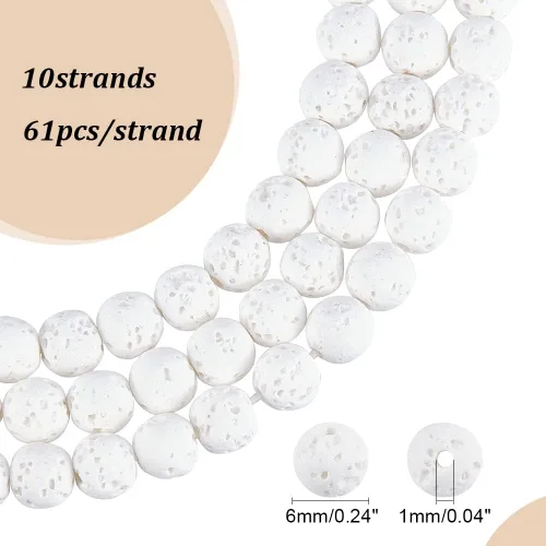 Miniatura 2 de PH PandaHall 610 cuentas de lava natural de 0.236 pulgadas (0.236 in) con cuentas de chakra blanco, cuentas redondas teñidas de piedras preciosas