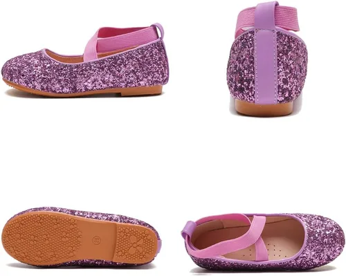 Miniatura 3 de YIBLBOX Zapatos planos de ballet con purpurina para niña, bailarina, Mary Jane, princesa, vestido de boda, zapatos de vestir brillantes