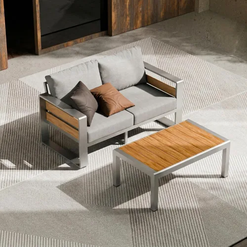 Miniatura 22 de ZANDOR Juego de muebles de aluminio para patio al aire libre, 4 piezas de metal moderno, sofá seccional para conversación al aire libre con mesa