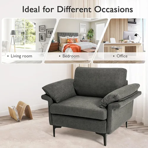 Miniatura 8 de Giantex Juego de 2 sofás individuales, silla decorativa, con cómodo cojín de 5 pulgadas, reposabrazos con cremallera, patas de acero, sillón de sala