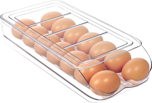 MesRosa Organizador de Huevos para Nevera, Organizador de Huevos Automático con Rodillos para Refrigerador, Contenedor y Bandeja de Huevos de