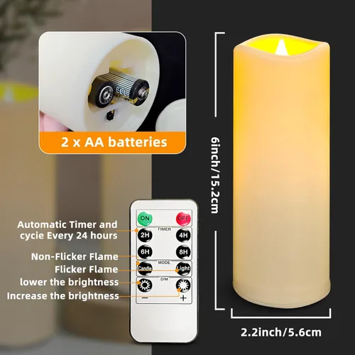 Miniatura 2 de Velas LED sin llama, paquete de 1, vela impermeable para exteriores con control remoto y temporizador, velas falsas de pilar parpadeantes