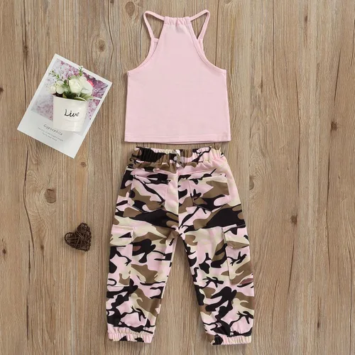Miniatura 7 de Mandizy Conjunto de ropa de otoño para bebé niña pequeña, sudadera de manga larga con estampado de letras bendecidas, pantalones de camuflaje