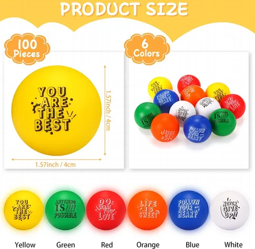 Miniatura 2 de Leyndo 200 bolas de estrés para adultos y niños, citas motivacionales a granel, para aliviar el estrés, bolas de espuma coloridas para apretar