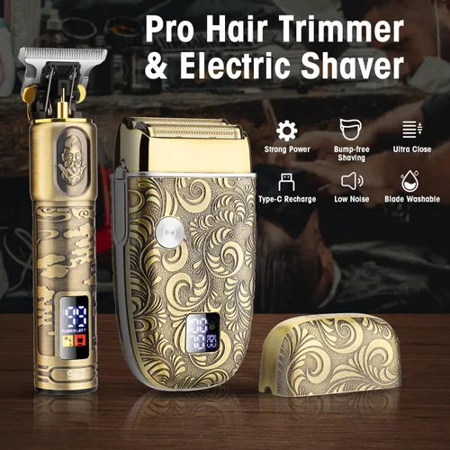 Miniatura 7 de Suttik Afeitadoras de aluminio para hombres, maquinilla de afeitar eléctrica, cortaúñas y recortadoras para hombres con pantalla LED, impermeable