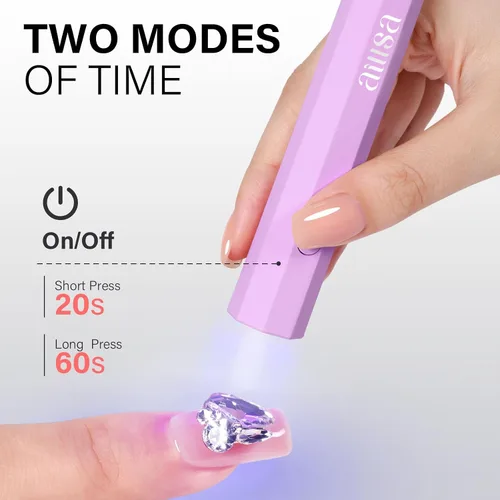 Miniatura 6 de AILLSA Mini luz UV para uñas, lámpara LED de mano para uñas, pequeña lámpara de uñas de gel, portátil, de secado rápido, inalámbrica para regalo